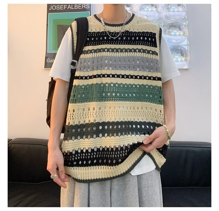 Ateso - Gestreepte gehaakte tanktop met ronde hals