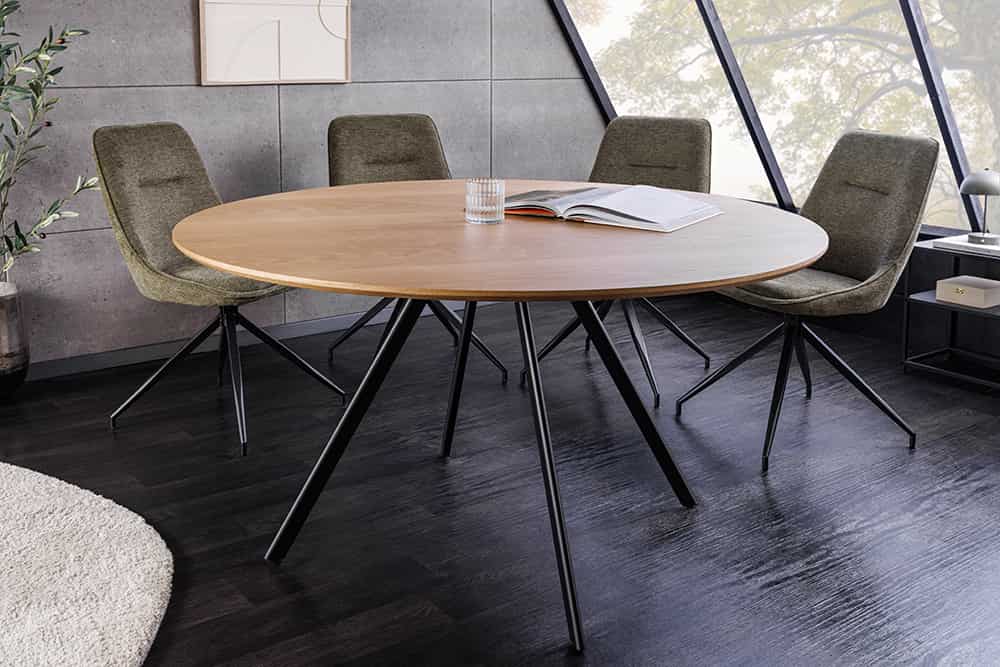 Runder Esstisch ATELIER 120cm natur Eiche schwarz Metall