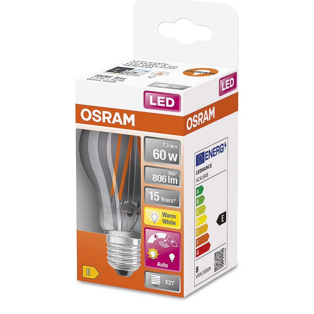 LYSPÆRE OSRAM LED DAYLIGHT SENSOR KLAR 2700K E27 7,3W