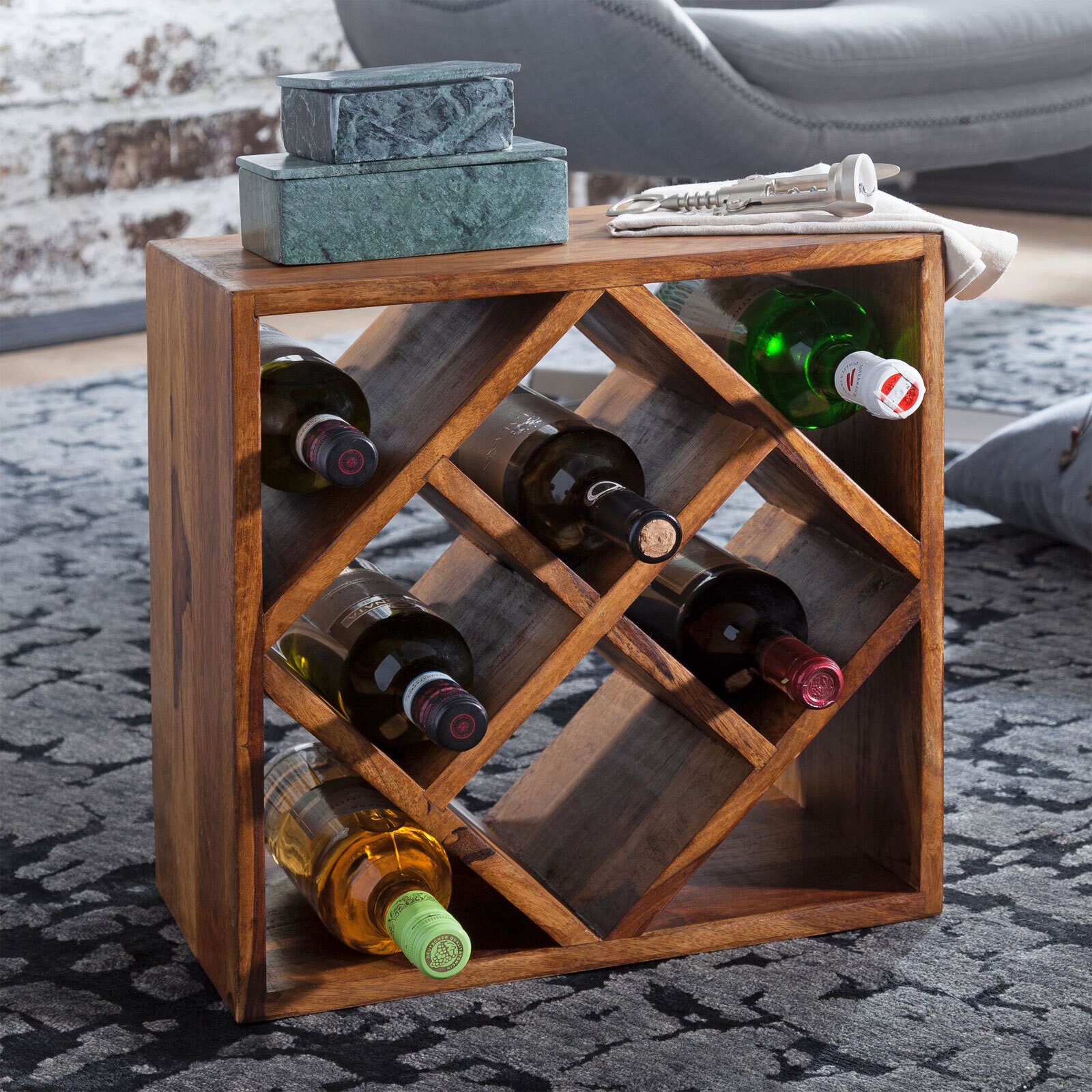 Flaschenregal 40 x 40 cm Sheesham Massivholz