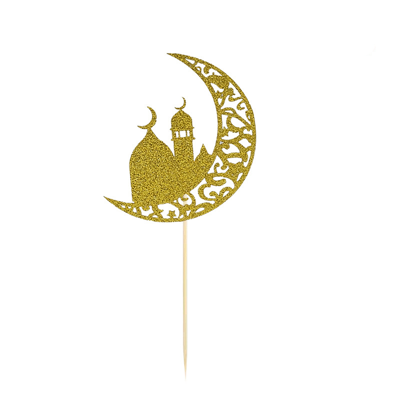 (10-tlg. Set) Ramadan Kuchenstecker Eid Mubarak Tortenstecker Bajram Topper Dekoration für Torten / Kuchen - Halbmond / Gold