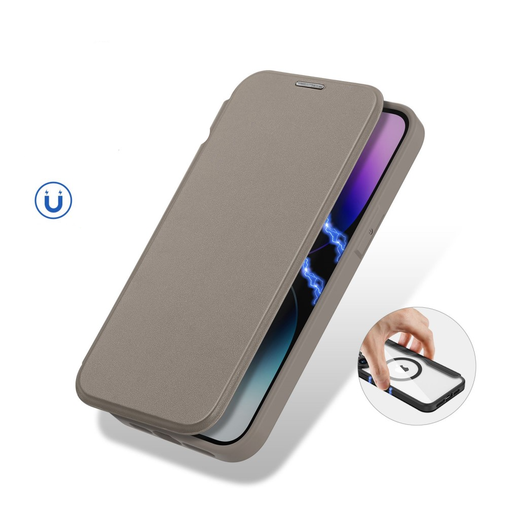 iPhone 14 Pro Max MagSafe Hybrid Leder Tasche   Kunststoff Rückseite - Khaki / Transparent