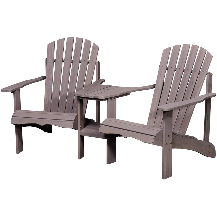 Outsunny Gartenbank mit Tisch und Schirmloch grau