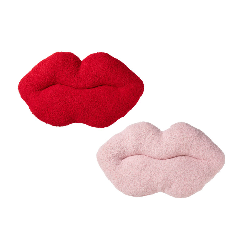 Kussen lippen teddy Charlotte - roze - 25x50 cm