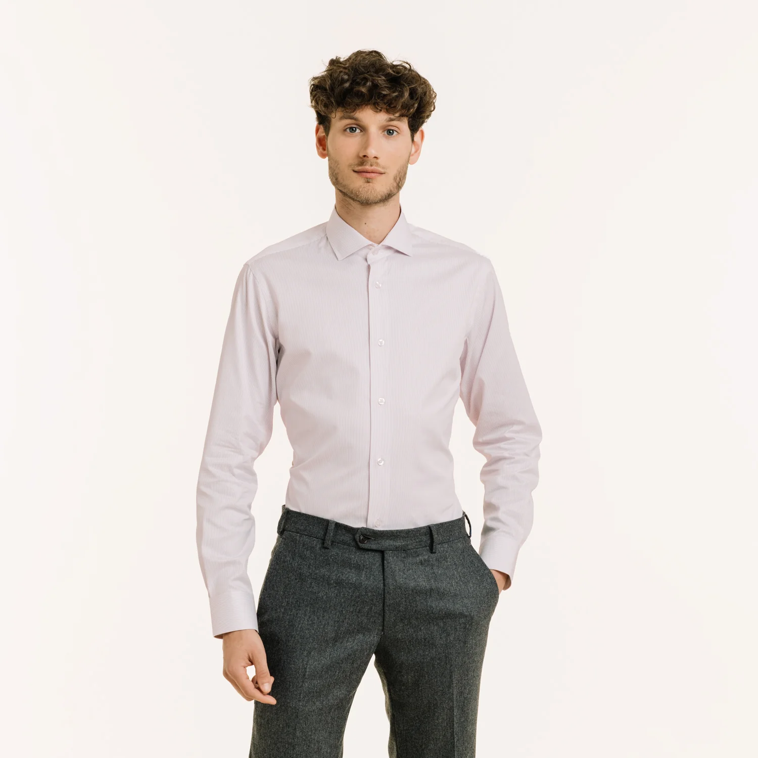 Slim-fit twill shirt with fine red stripes
