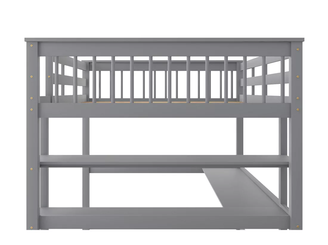 Lit mezzanine 140 x 200 cm - bureau + étagères de rangement - pin et MDF - gris