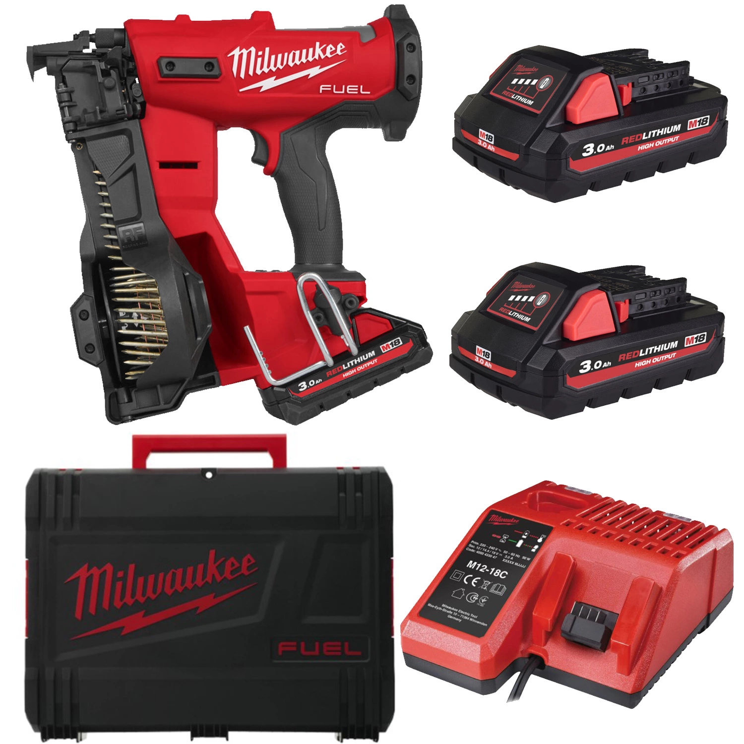Milwaukee M18 FRCN45-302X 18V Li-ion accu Trommelspijker tacker set (2x 3.0Ah accu) in HD Box