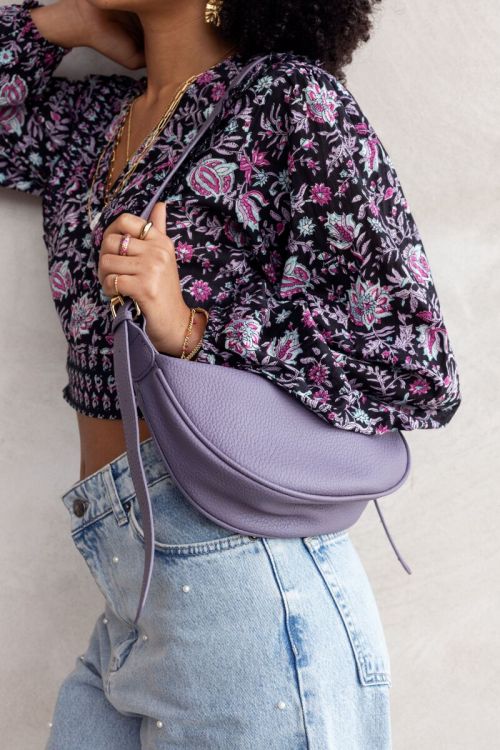 Paarse crossbody tas met goudkleurige rits