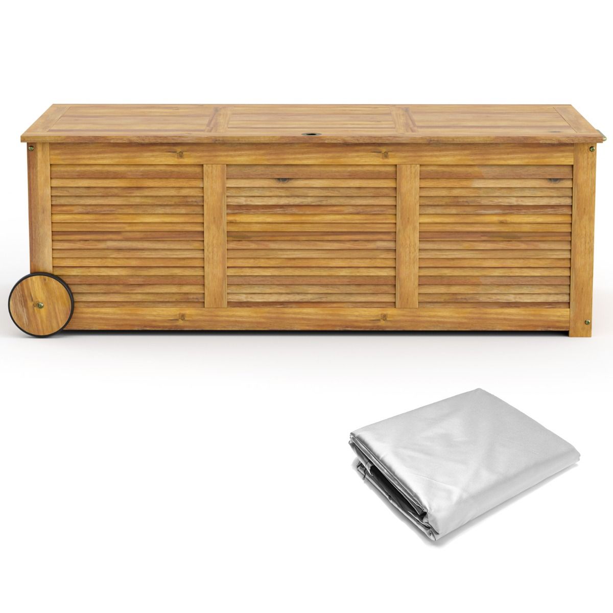 Coffre de Rangement 182L en Bois d’Acacia Charnière en Métal Banc de Rangement à Roulettes Extérieur pour Jardin Patio - Lidl-Manfred