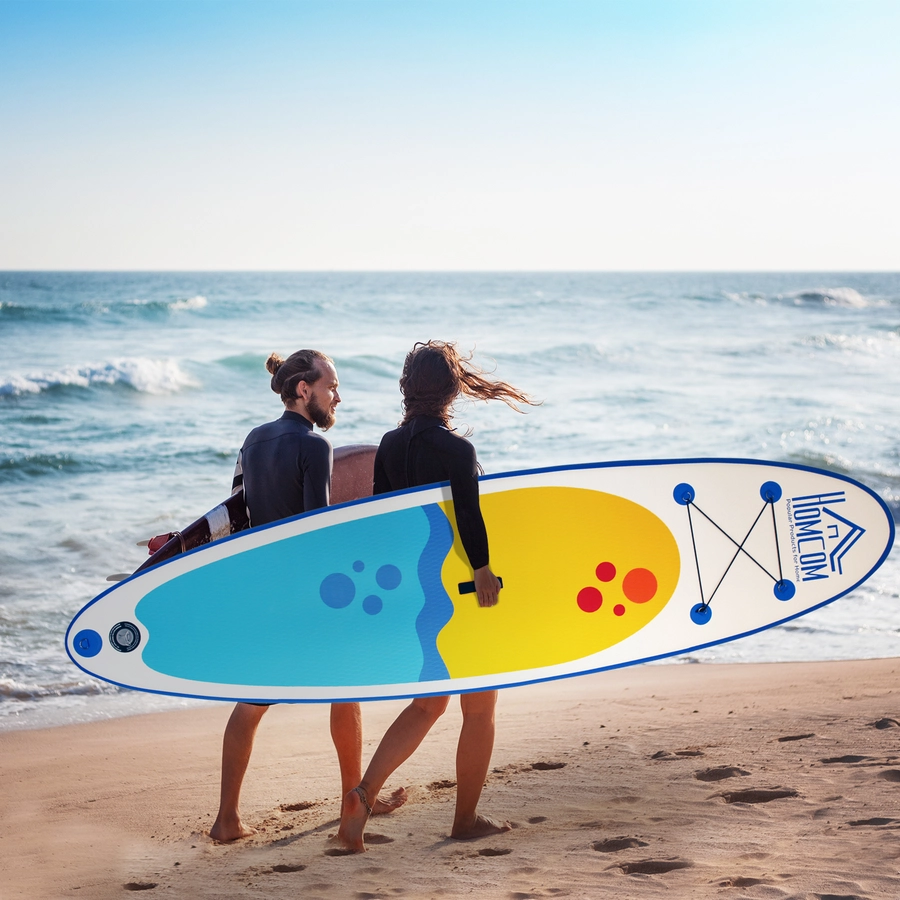 HOMCOM Aufblasbares Surfbrett mit Paddel weiß, blau