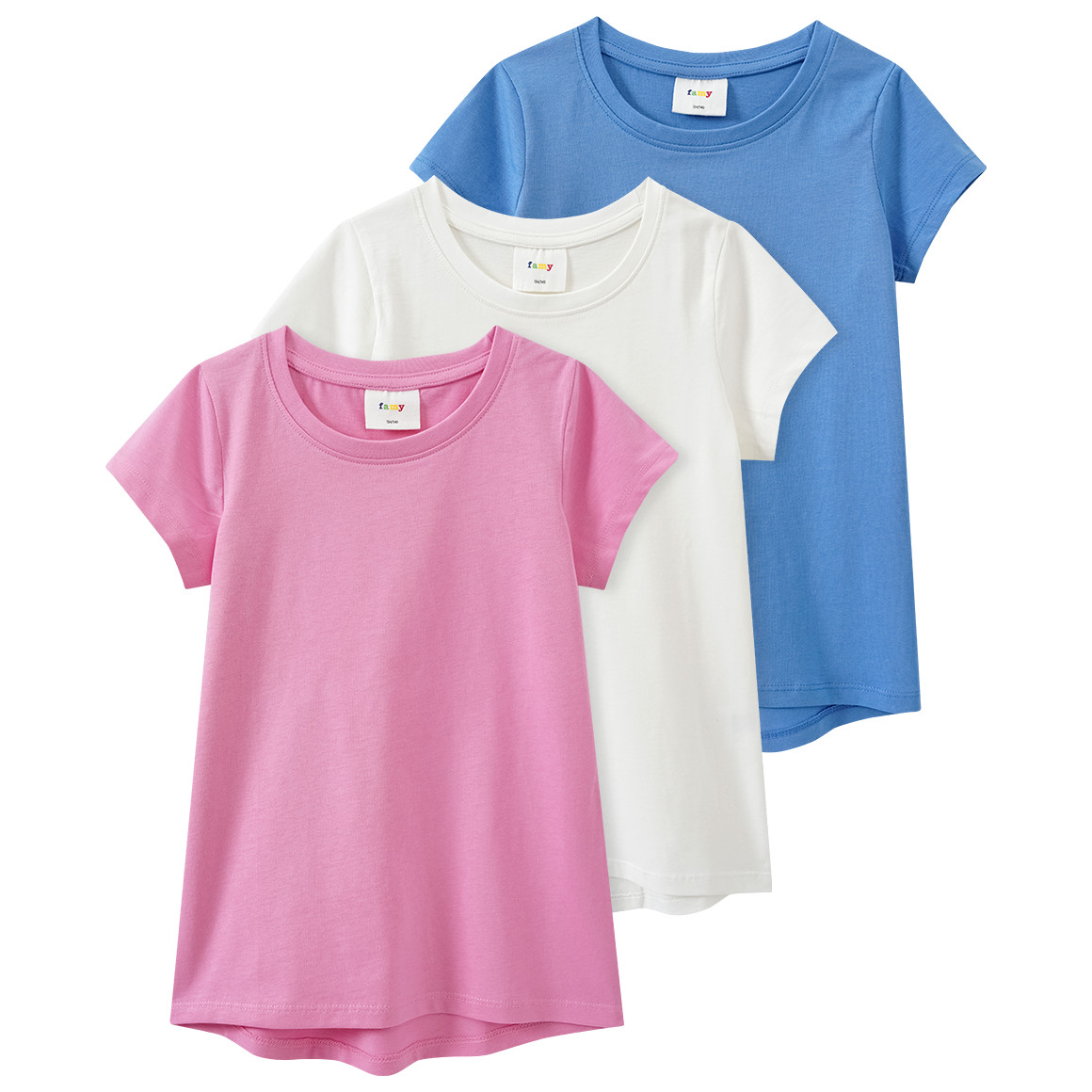 Famy 3 Mädchen T-Shirts im Basic-Look blau / weiss / rosa