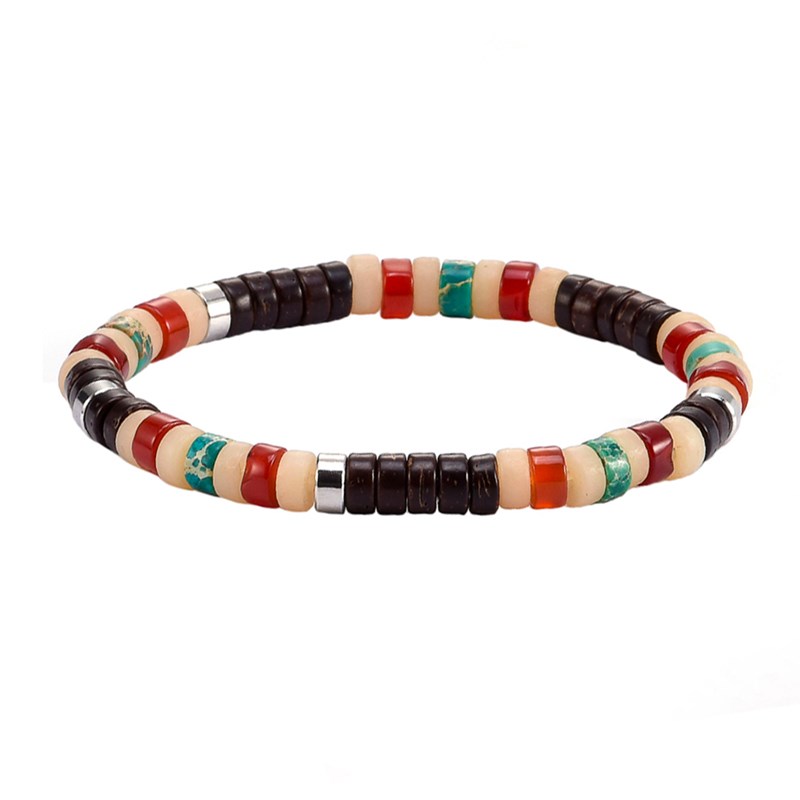Bracelet Perles Heishi Jaspe Vert Impérial Agate Rouge Coconut Jaspe Jaune Clair-enfant-12cm