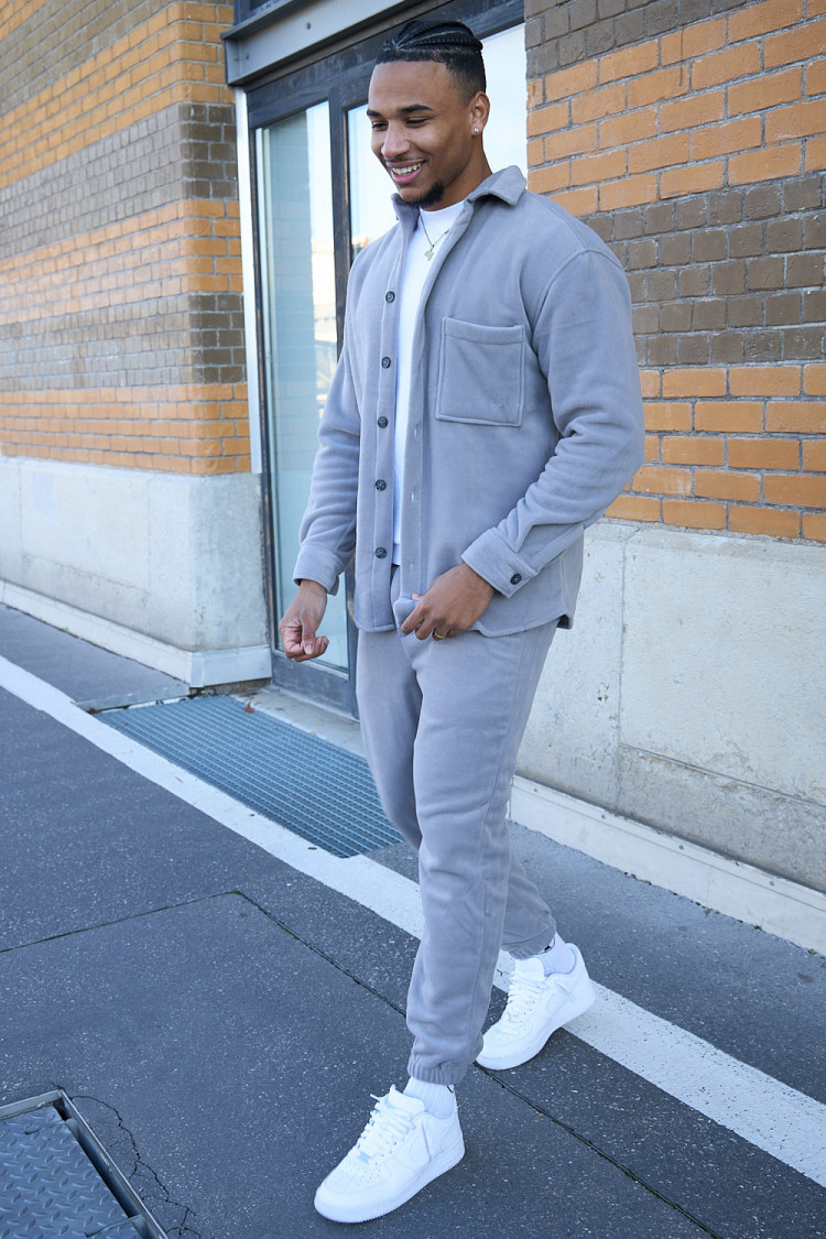 Ensemble 2 pièces chemise + jogging texturée gris