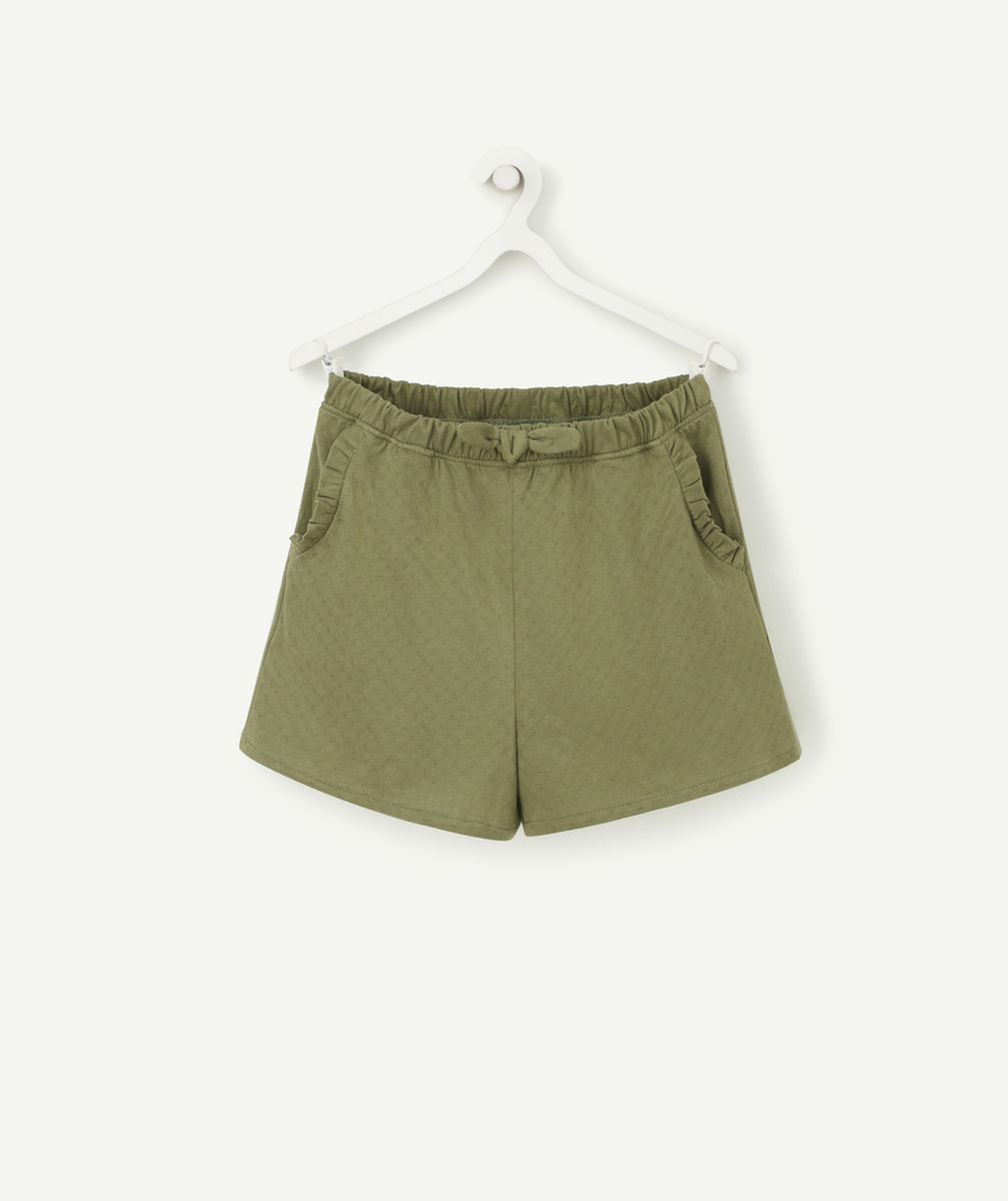 SHORT FILLE KAKI EN COTON