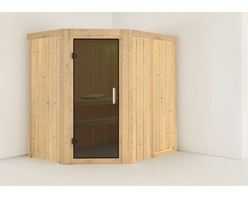 Karibu Carina modulaire sauna zonder oven, zonder dakrand, met grafietkleurige volledig glazen deur