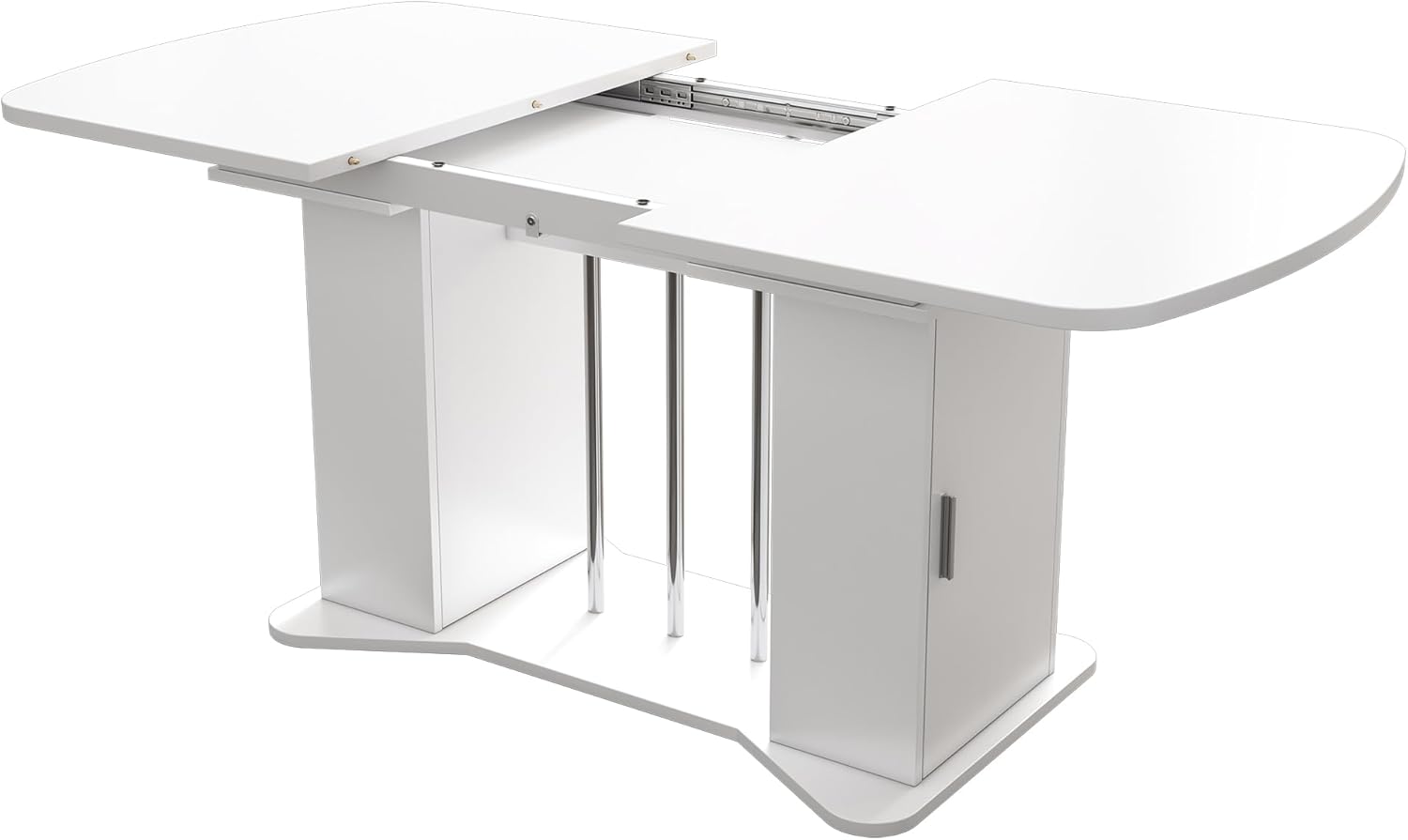 Esstisch Küchentisch für 4-6 Personen, Esstisch Ausziehbar 120-160 x 80 cm, Esszimmertisch Rechteckige mit Stauraum und Türen, Tisch mit Tischplatte und Metallgestell für Esszimmer, Weiß