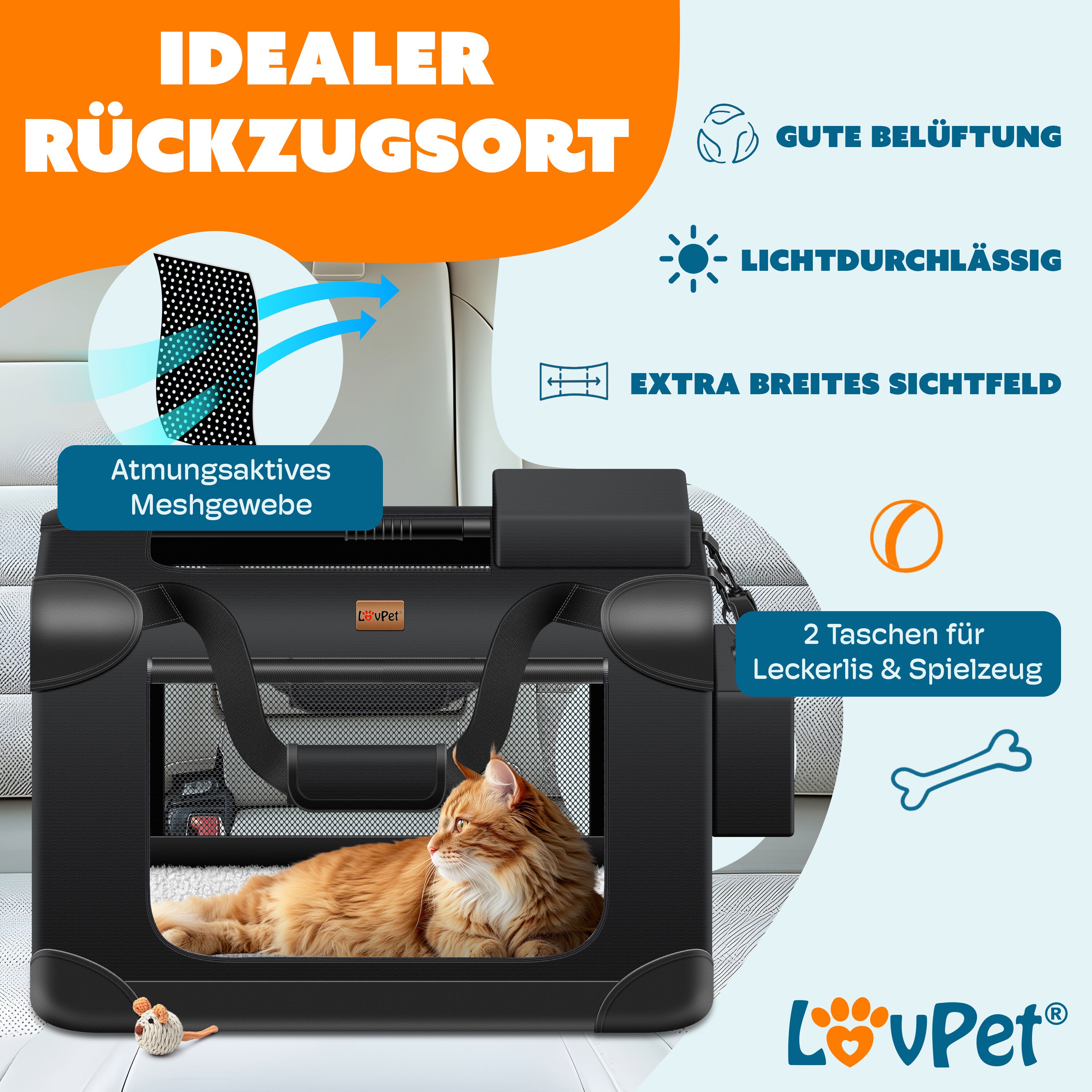 LOVPET® Hundebox Hundetransportbox faltbar Inkl.Hundenapf Transporttasche Hundetasche Transportbox für Haustiere, Hunde und Katzen Haustiertransportbox
