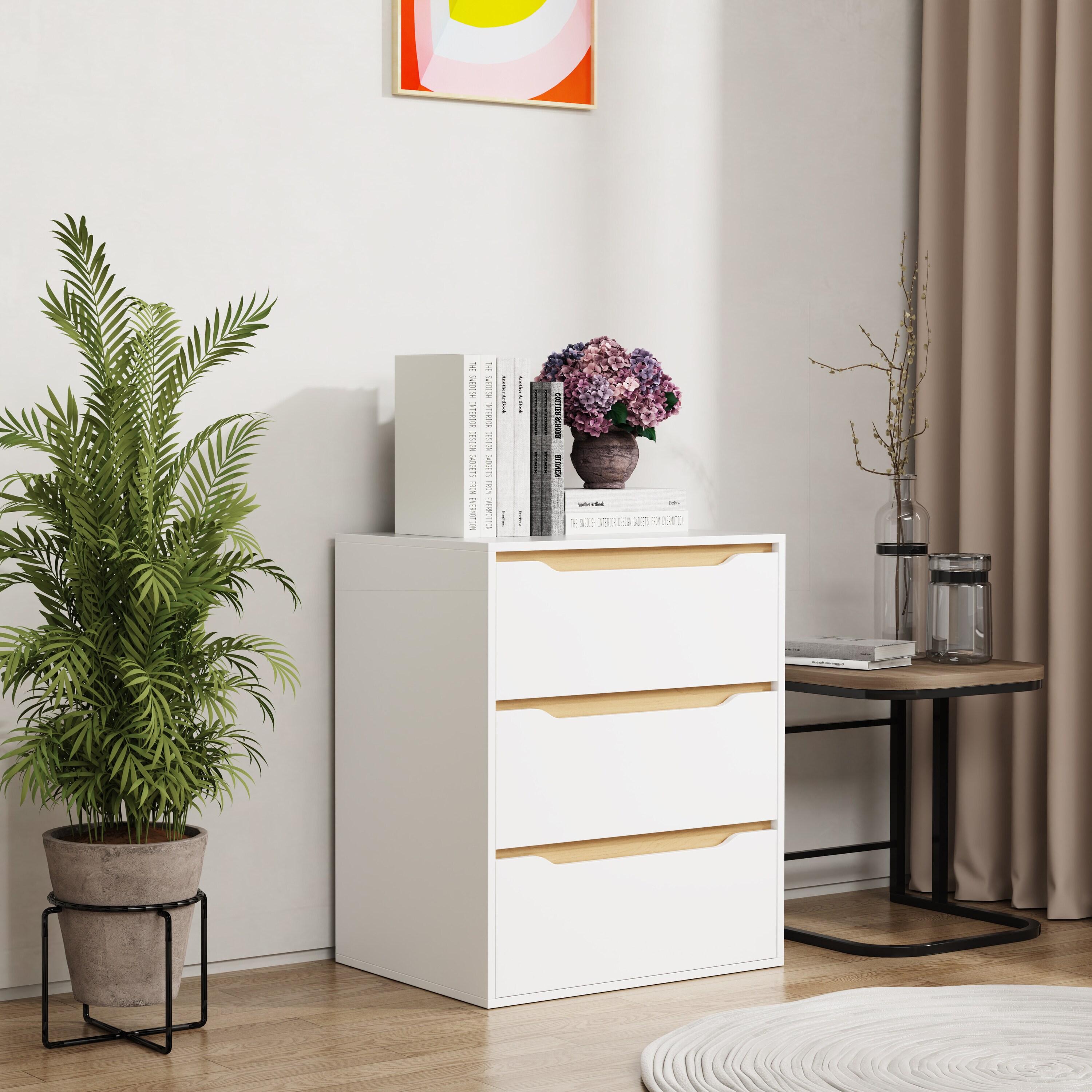 VCM Holz Kommode Sideboard Nachttisch Schrank 3 Schubladen Malira L