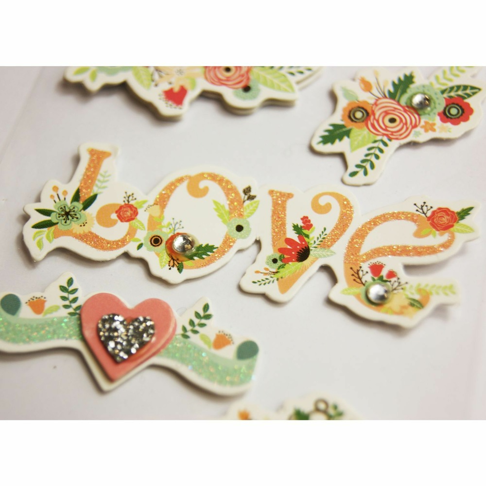 Autocollants en relief à paillettes - 'love' floral