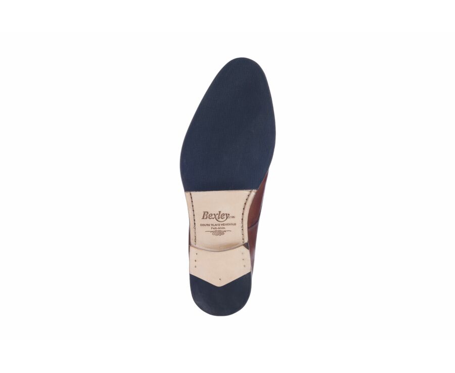 Derbies homme Châtaigne patiné semelle cuir avec patin - DOVER PATIN