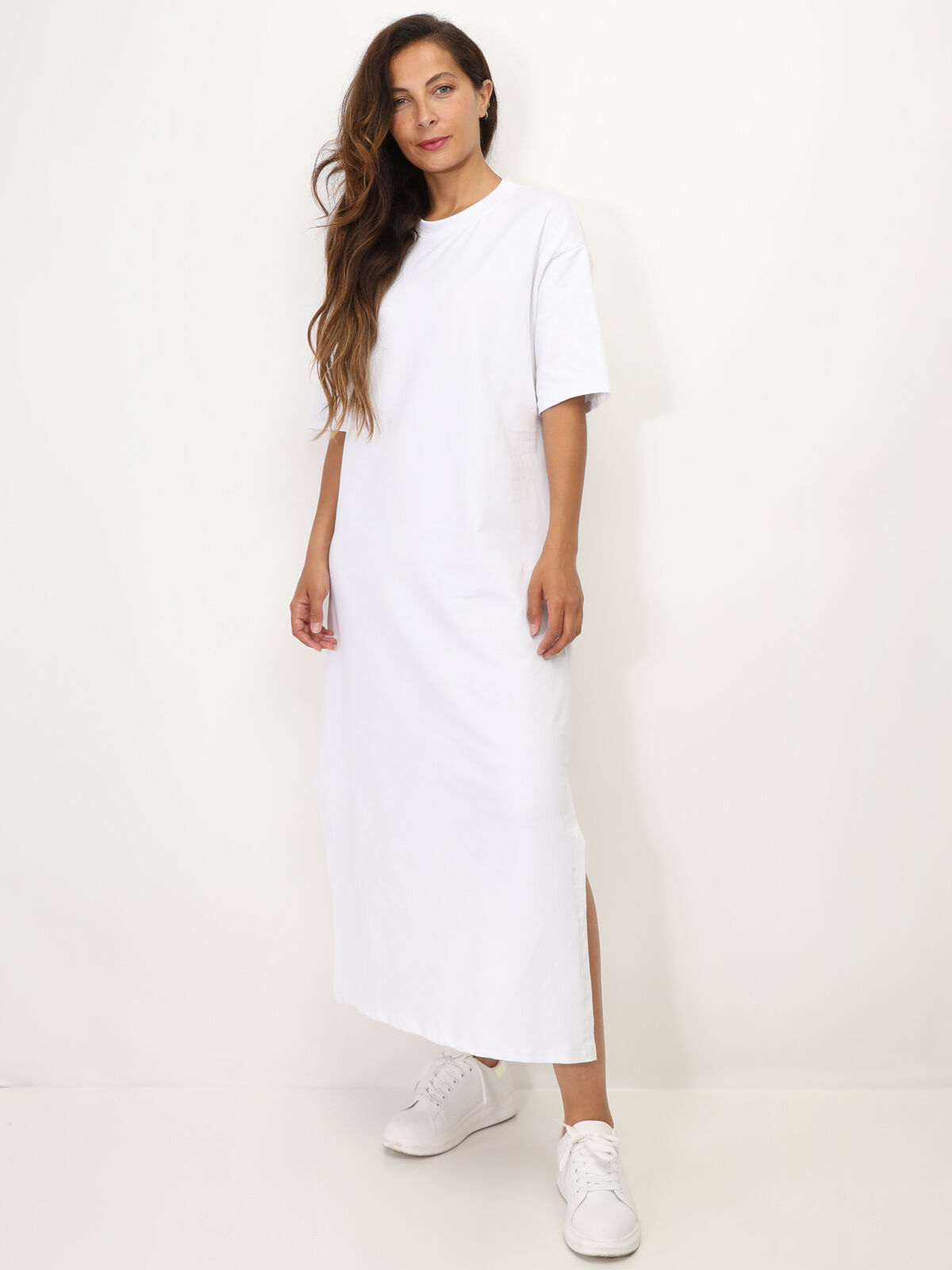 Robe T-shirt à fentes- Blanc