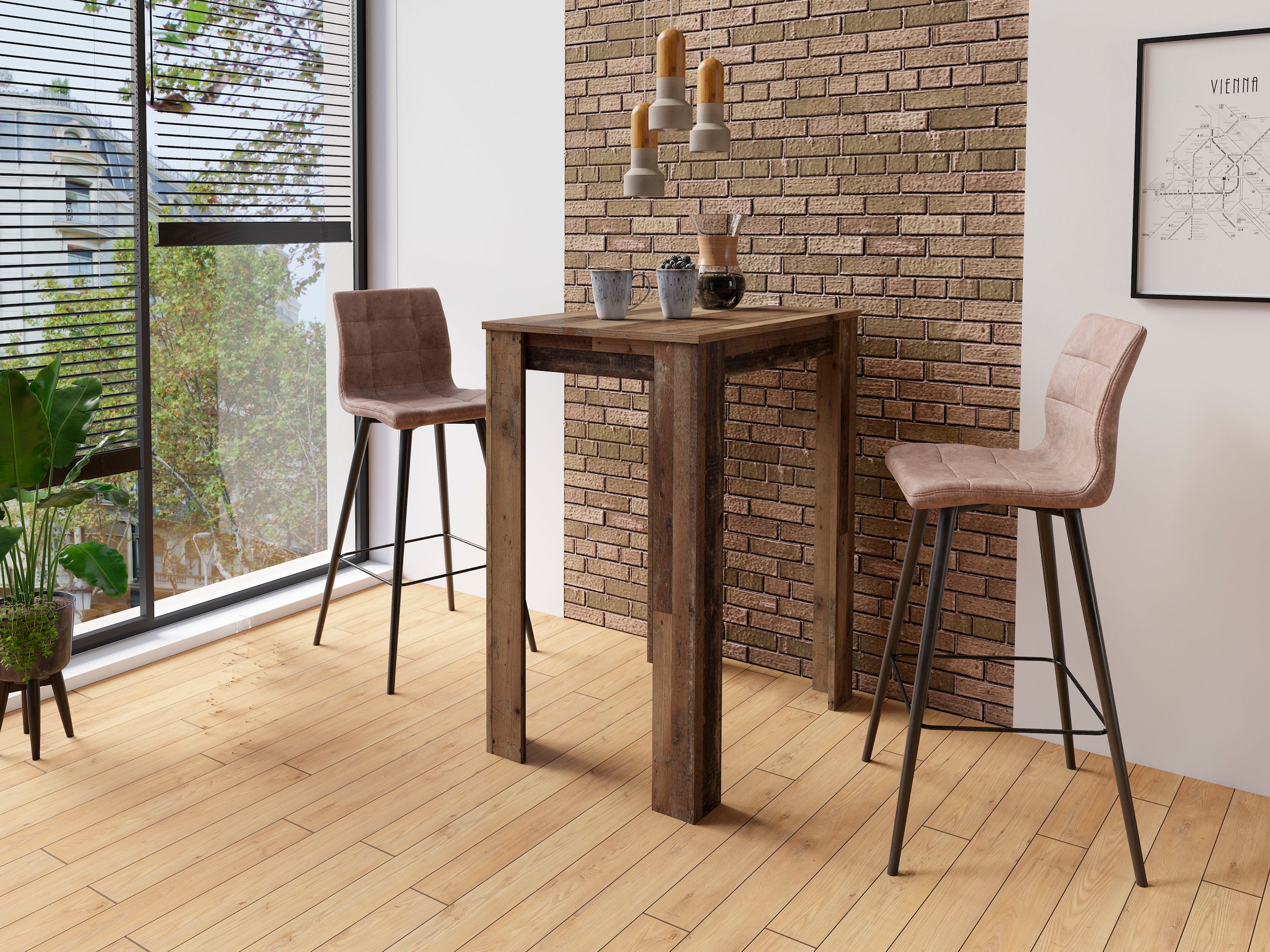 byLIVING Barhocker »Simone« Set, 2er, 2 Stk. tlg. 2er Set, Vintage braun oder Webstoff anthrazit