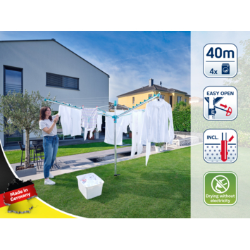 Leifheit droogmolen Linomatic 400 easy incl. bodemhuls - 40 m drooglengte - 4 wasmachineladingen