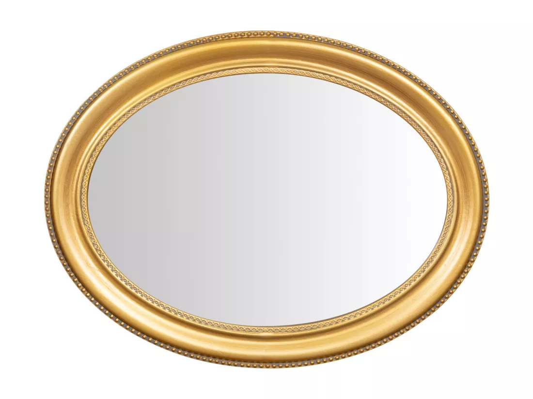 Miroir mural rond doré de salle de bain - Bois - 84x64 cm