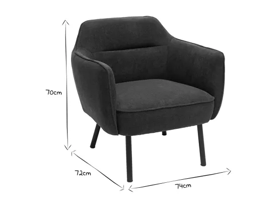 Fauteuil design en tissu effet velours gris foncé et métal noir LAURENS