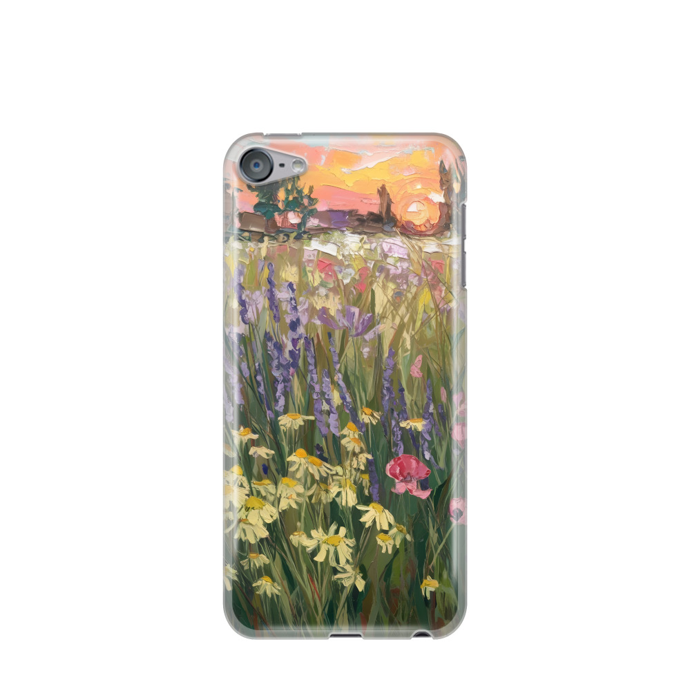 iPod Touch 7G Gummi Hülle Abendsonne über der Wiese - Grün