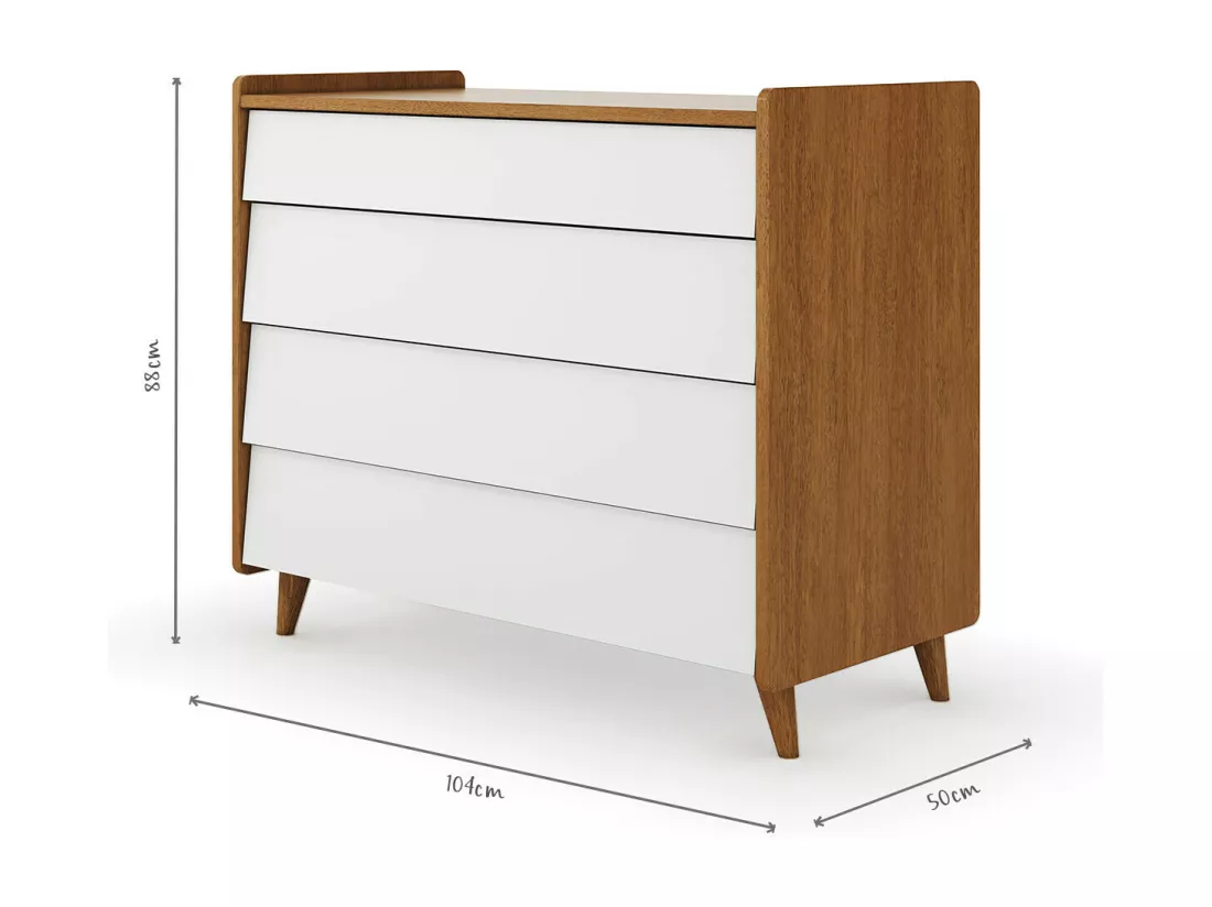 Commode 4 tiroirs bois massif noisette et blanc PETER