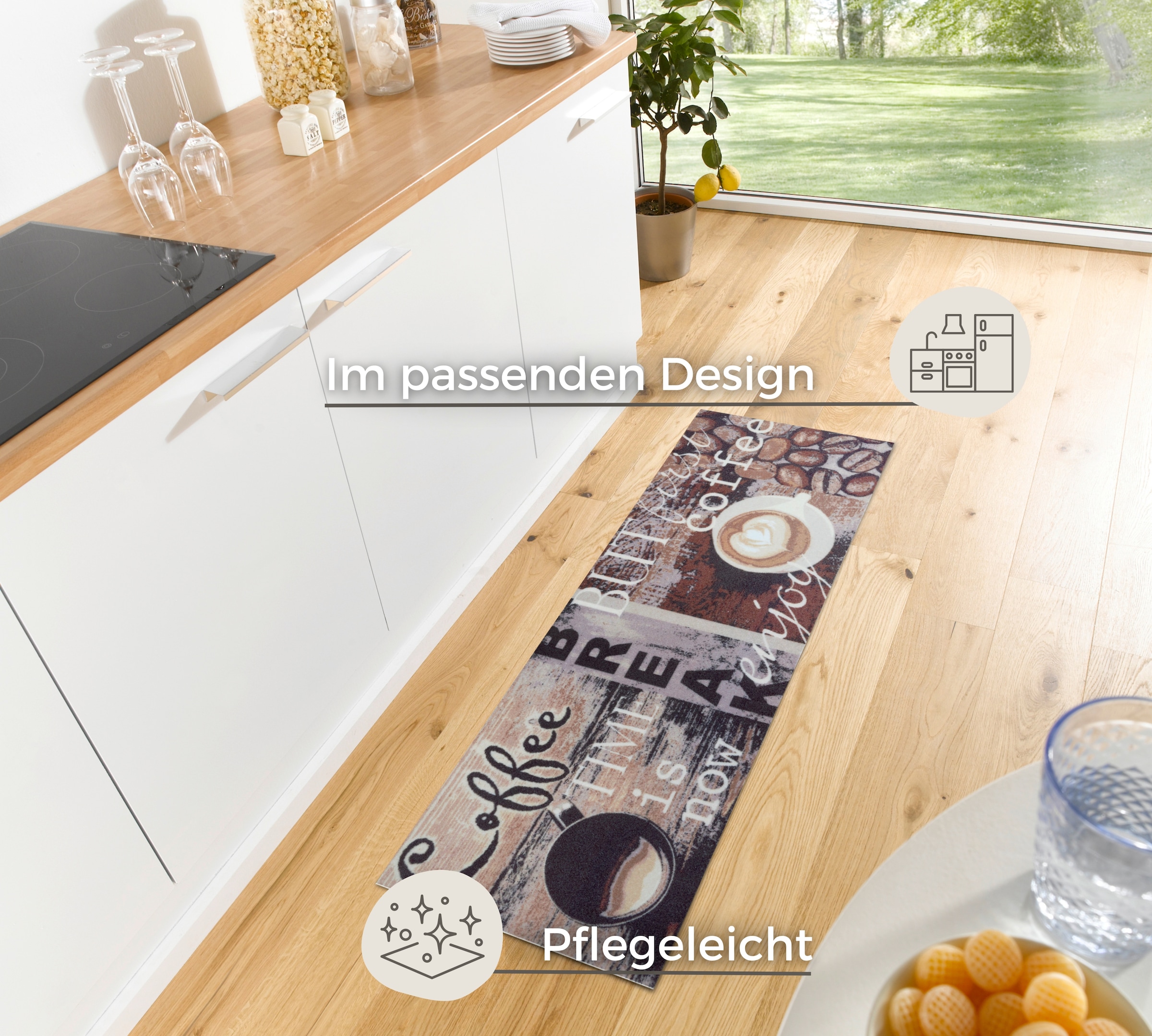 HANSE Home Küchenläufer »Enjoy Coffee Break« rechteckig 3 mm Höhe Läufer, Rutschfest, Küchenteppich, Motiv Kaffee, Pflegeleicht