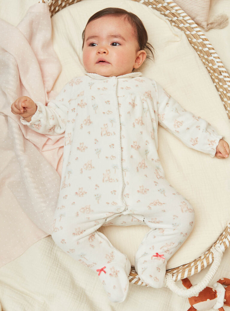 Grenouillère écrue en velours en coton biologique et polyester recyclé