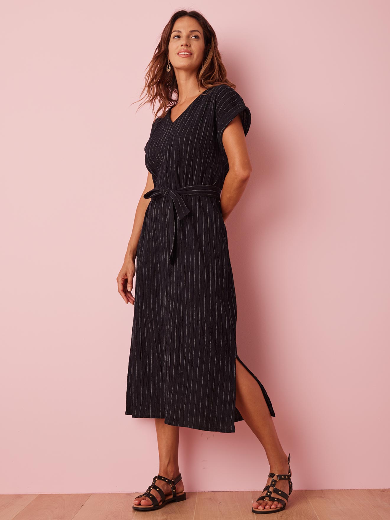 Robe longue en crépon pur coton