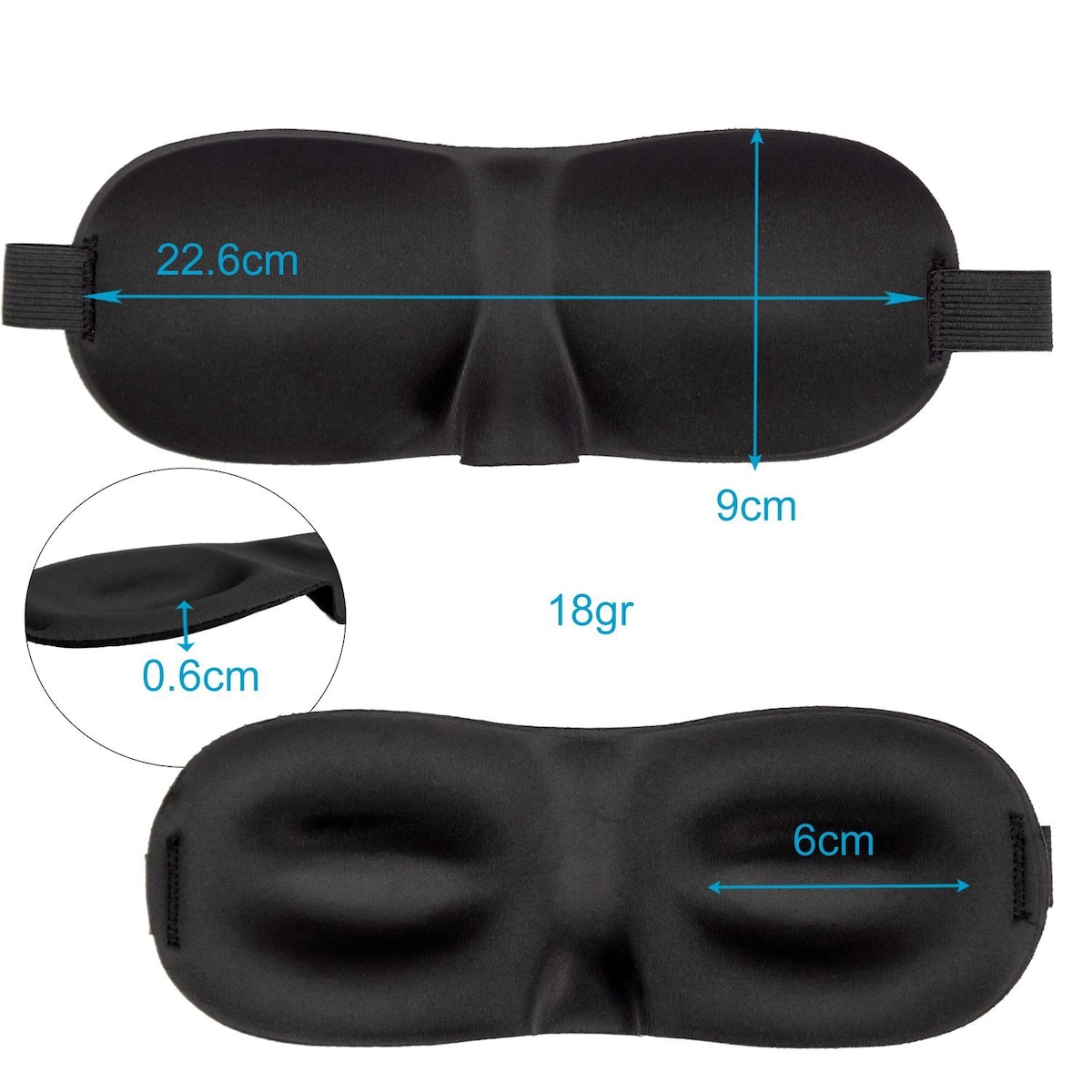 Øyemaske ergonomisk unisex-søvnmaske (svart)