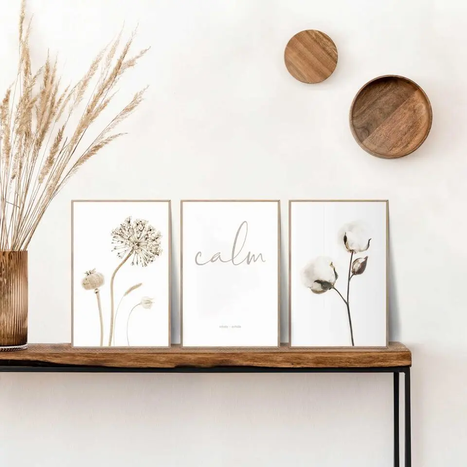 Set poster met lijst - Droogbloemen