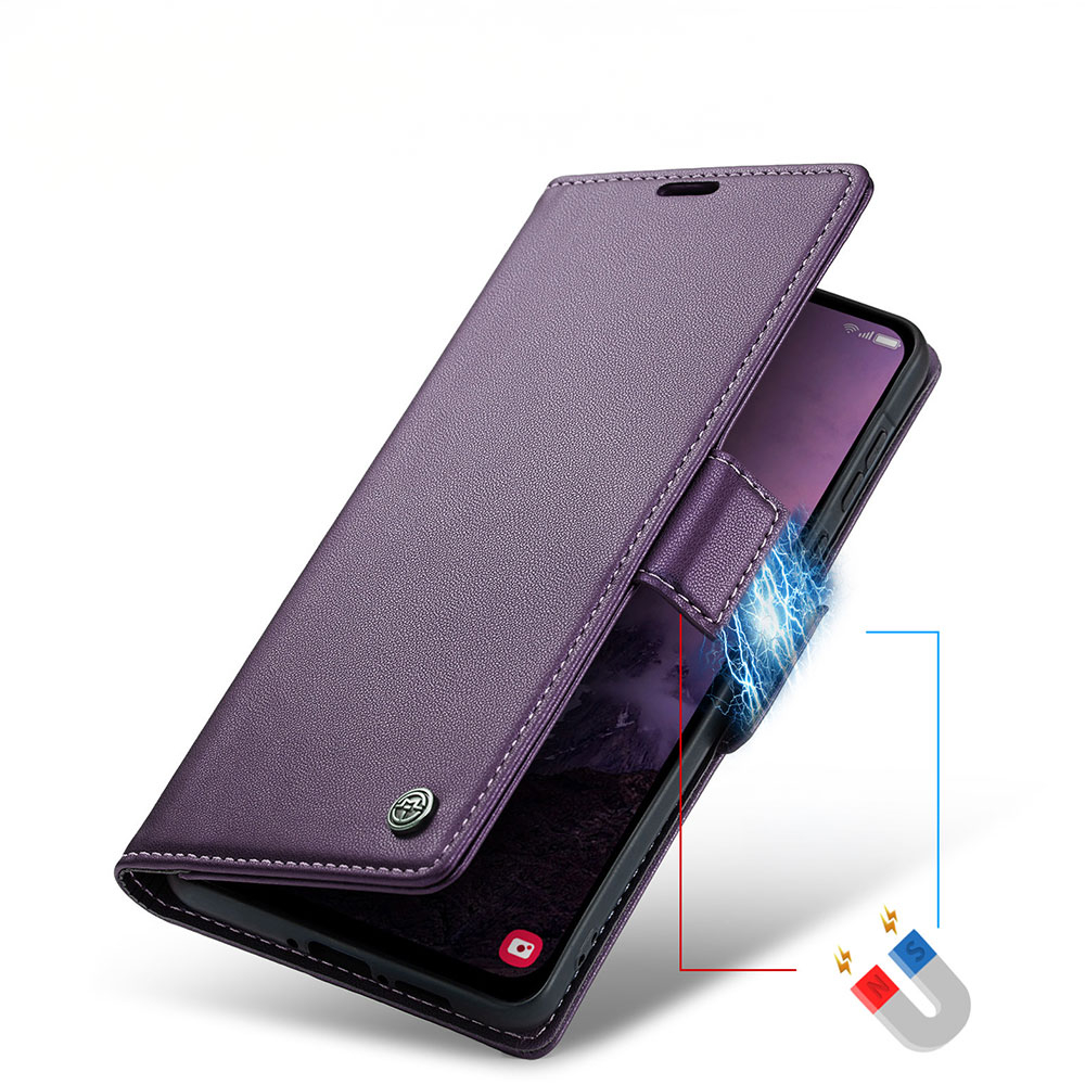 Samsung Galaxy A56 Leder Tasche Flip Wallet Etui mit Kartenfächern Litchi Look (RFID Schutz) - Violett