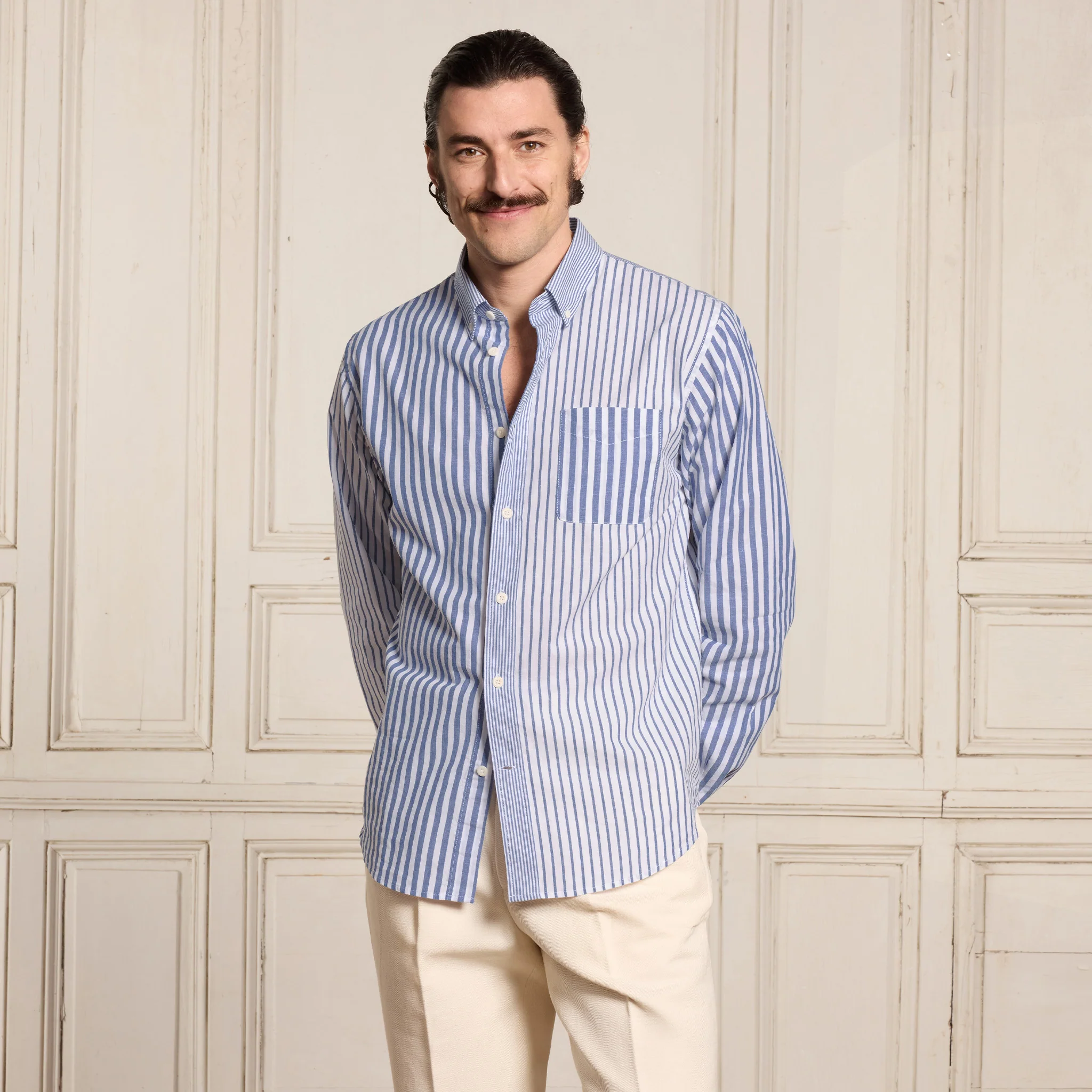 Blue striped cotton and linen shirt