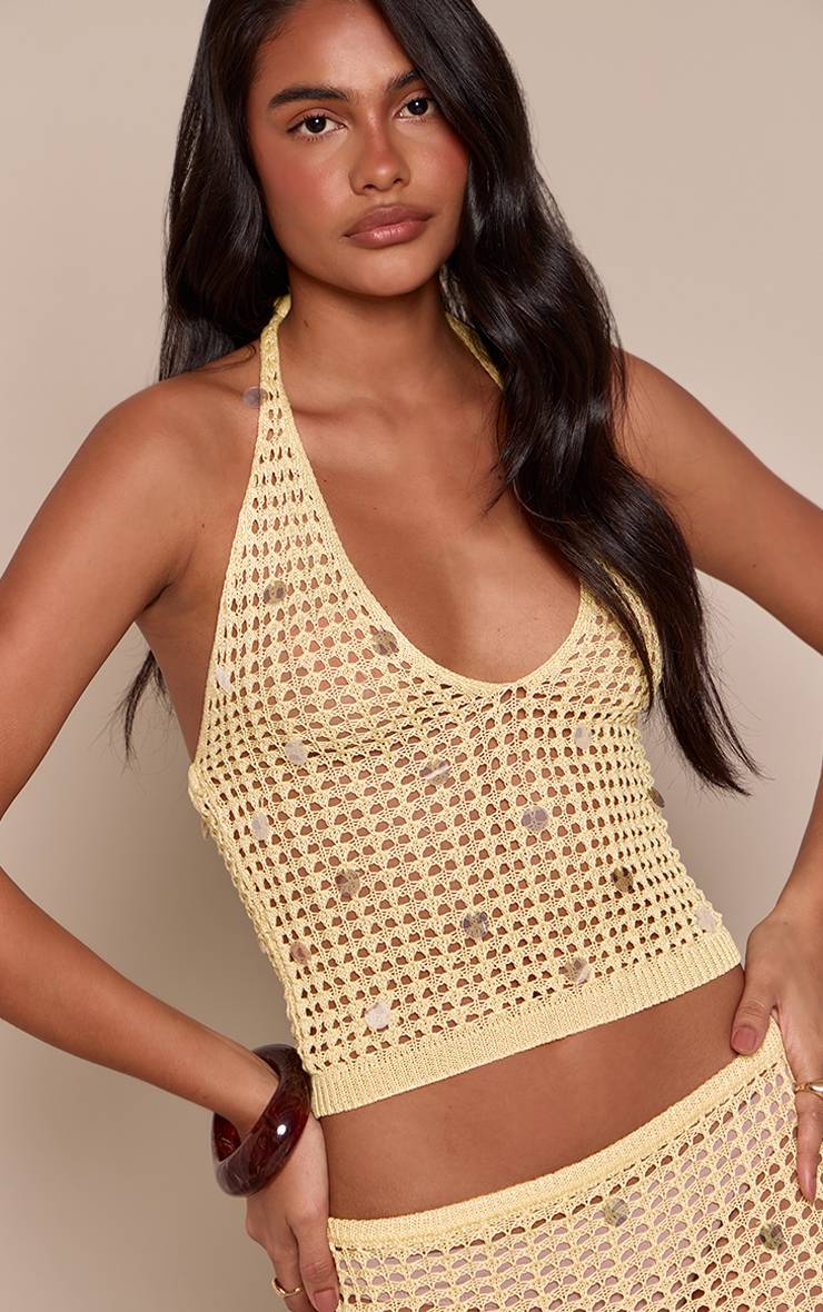 Citron Haut Dos Nu En Maille À Sequins