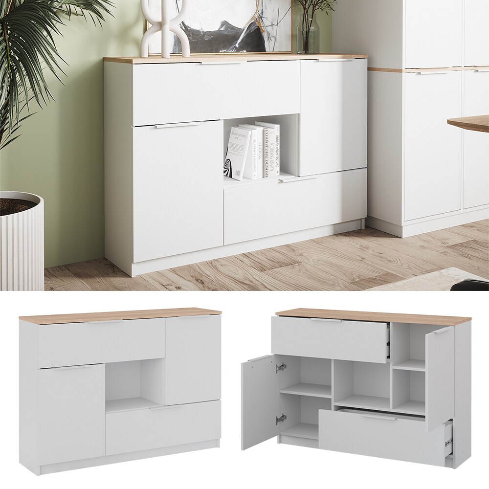 Vicco Sideboard Betti Weiß Sonoma 120 x 84 cm 2 Türen 2 Schubladen 1 Fach