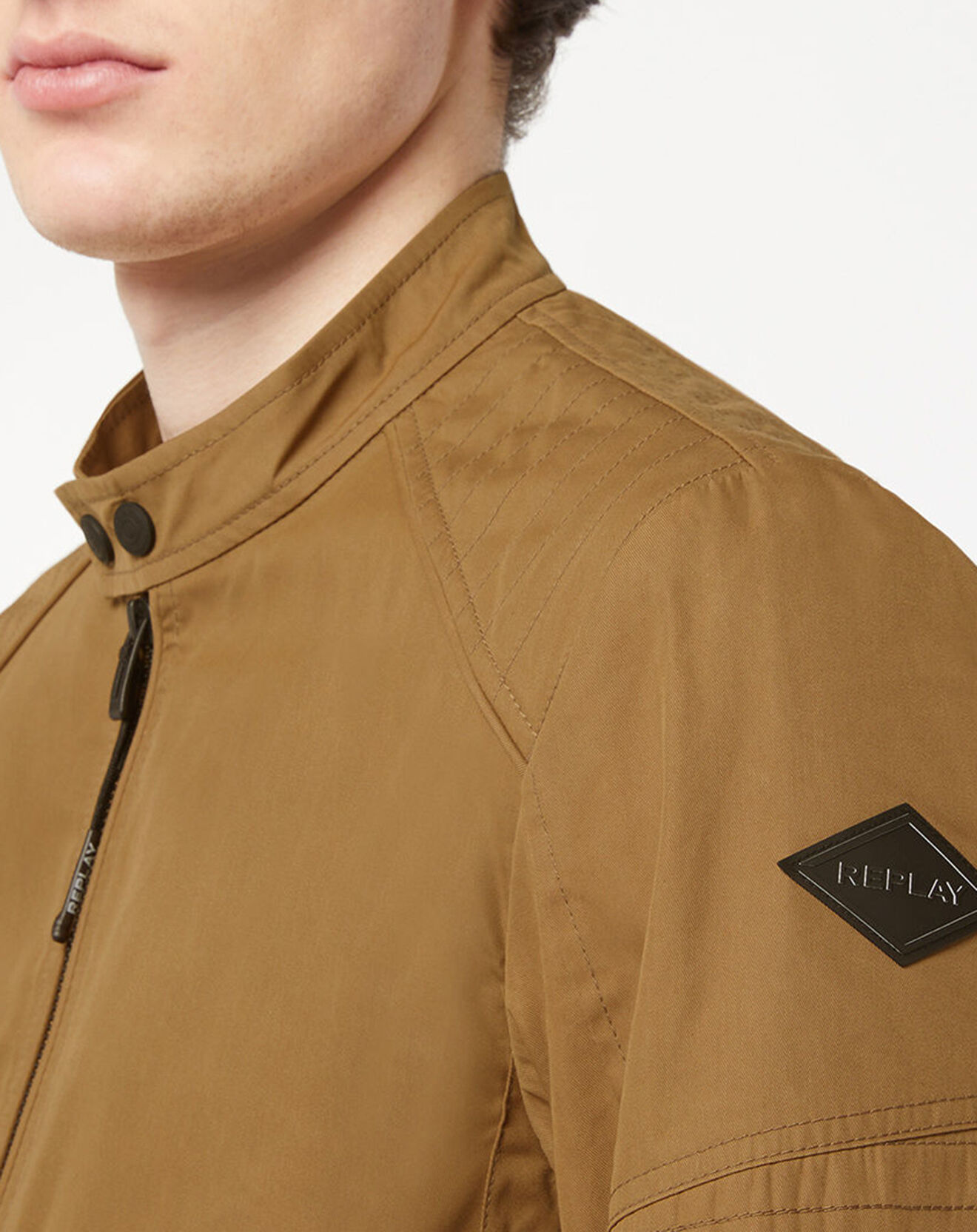Replay Veste Biker Col Bouton marron