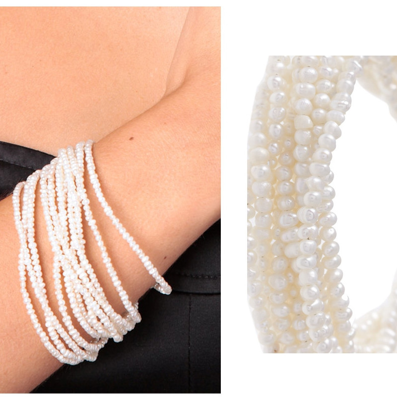 Bracelet Femme Multi Rangs en Perles de culture d'eau douce Blanches et Fermoir en Argent 925/1000