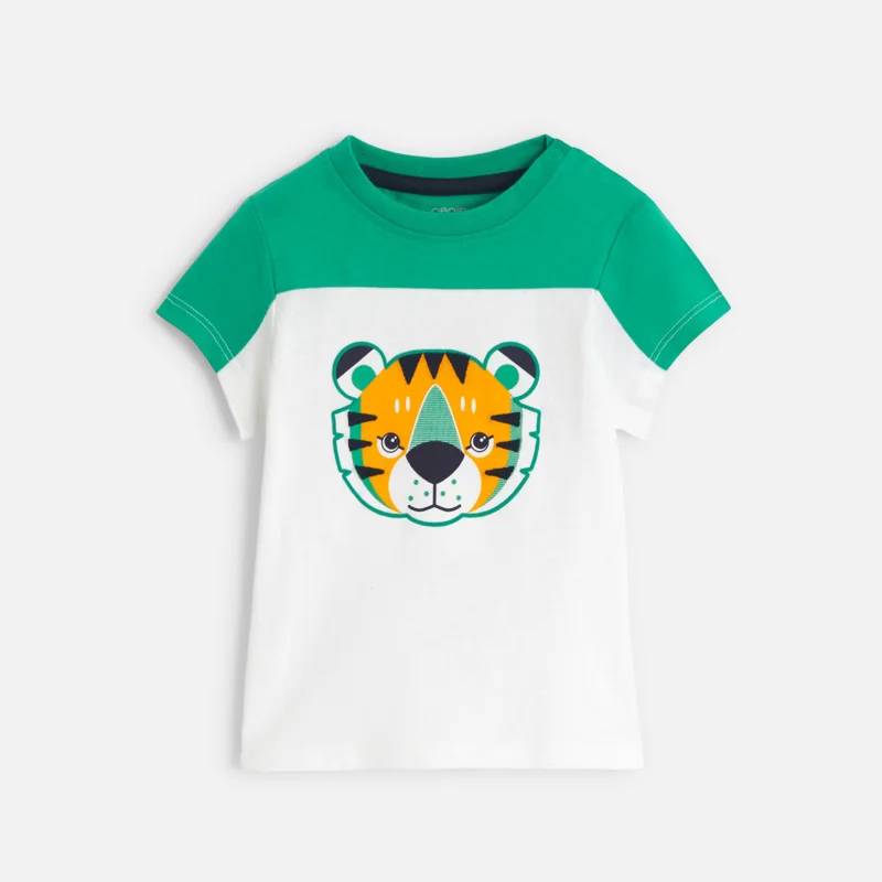 T-shirt tigre colorblock blanc vert bébé garçon Blanc