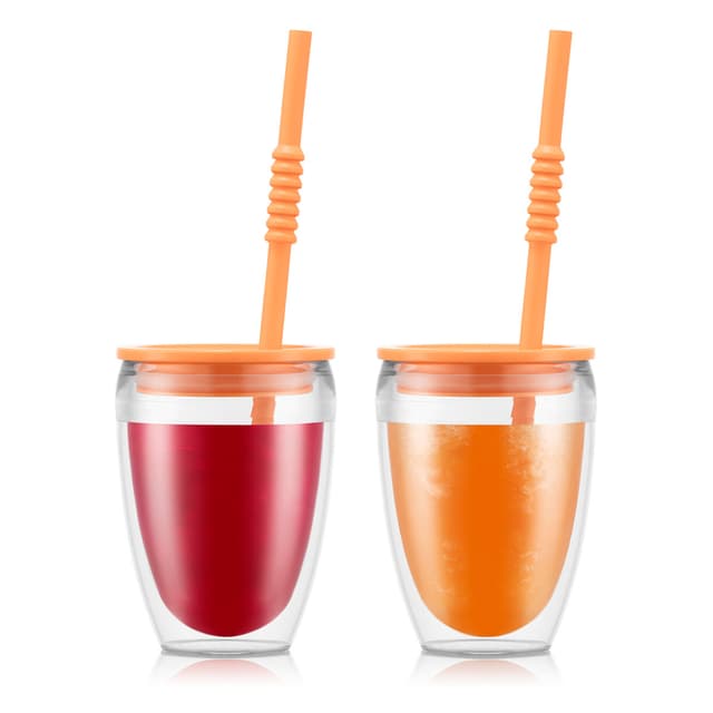Bodum 2 stk. dobbeltvægsglas, 0.3 l, 10 oz med låg og sugerør PAVINA TO GO 0.3 L