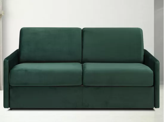 Canapé 3 places convertible express en velours vert sapin - Couchage 140 cm - Matelas 22 cm CALIFE
