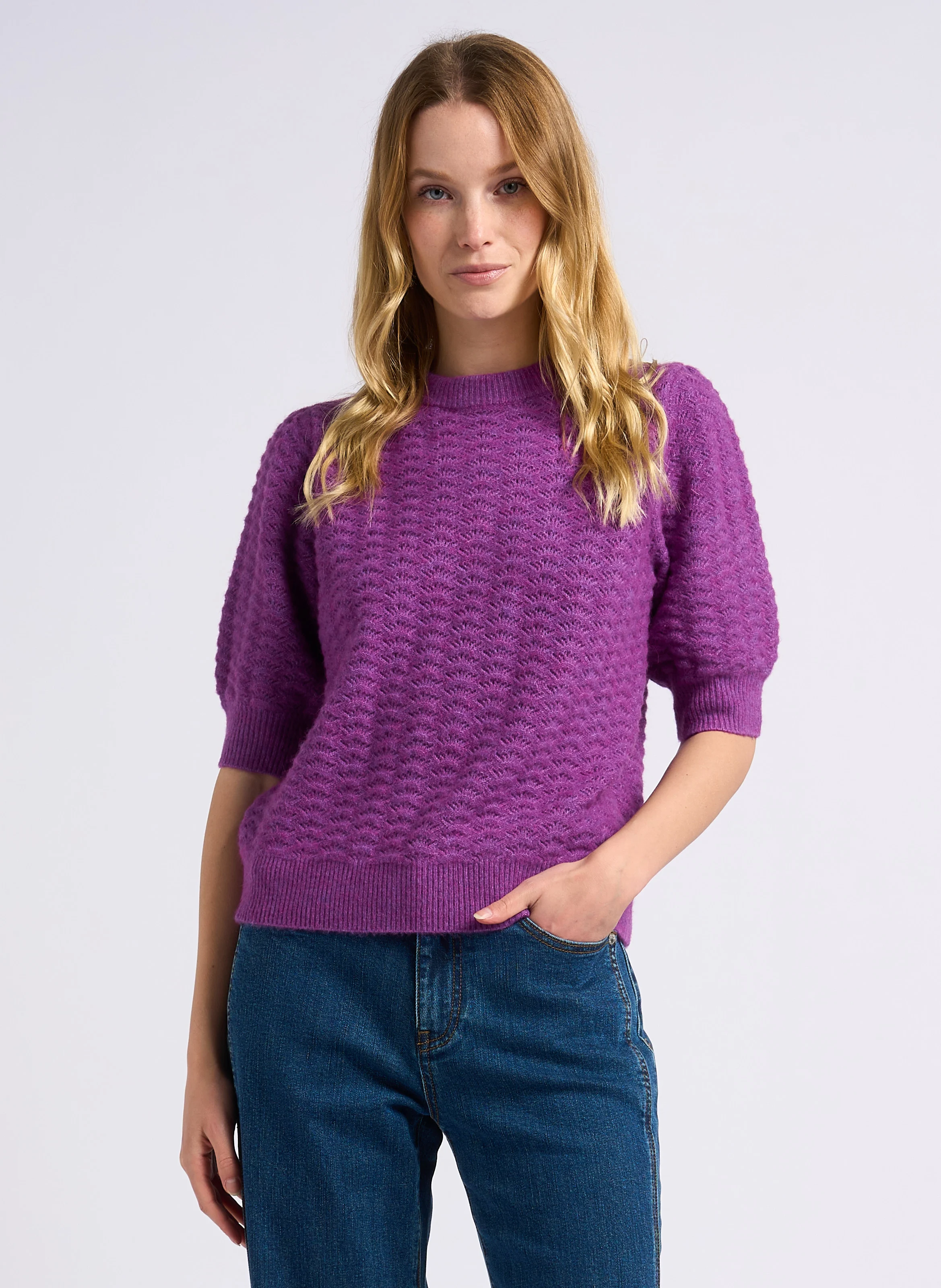PENSEE - Pull droit col rond en laine mélangée | Violet