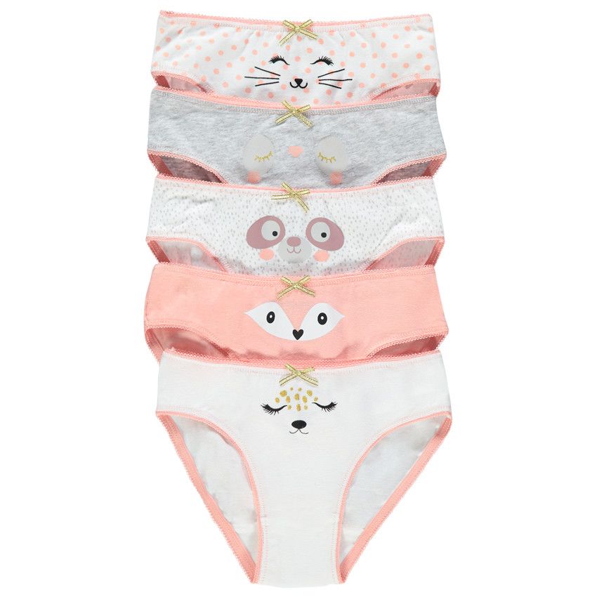 Lot de 5 culottes à animal printé et noeud doré - Blanc