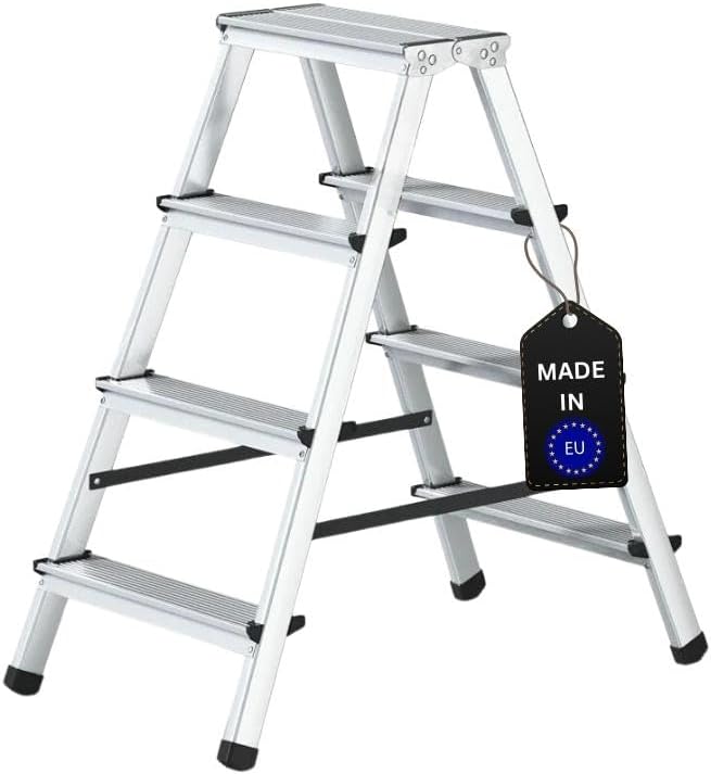 PROREGAL Economy Basic Trapladder, dubbelzijdig toegankelijk, 2 x 4 treden, werkhoogte 2,81 m, draagvermogen 125 kg