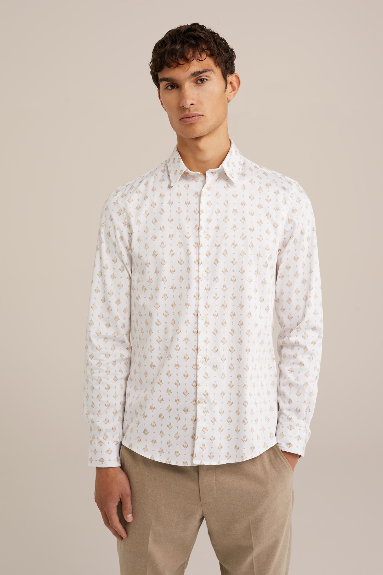 satijn look overhemd met print WE Fashion Wit