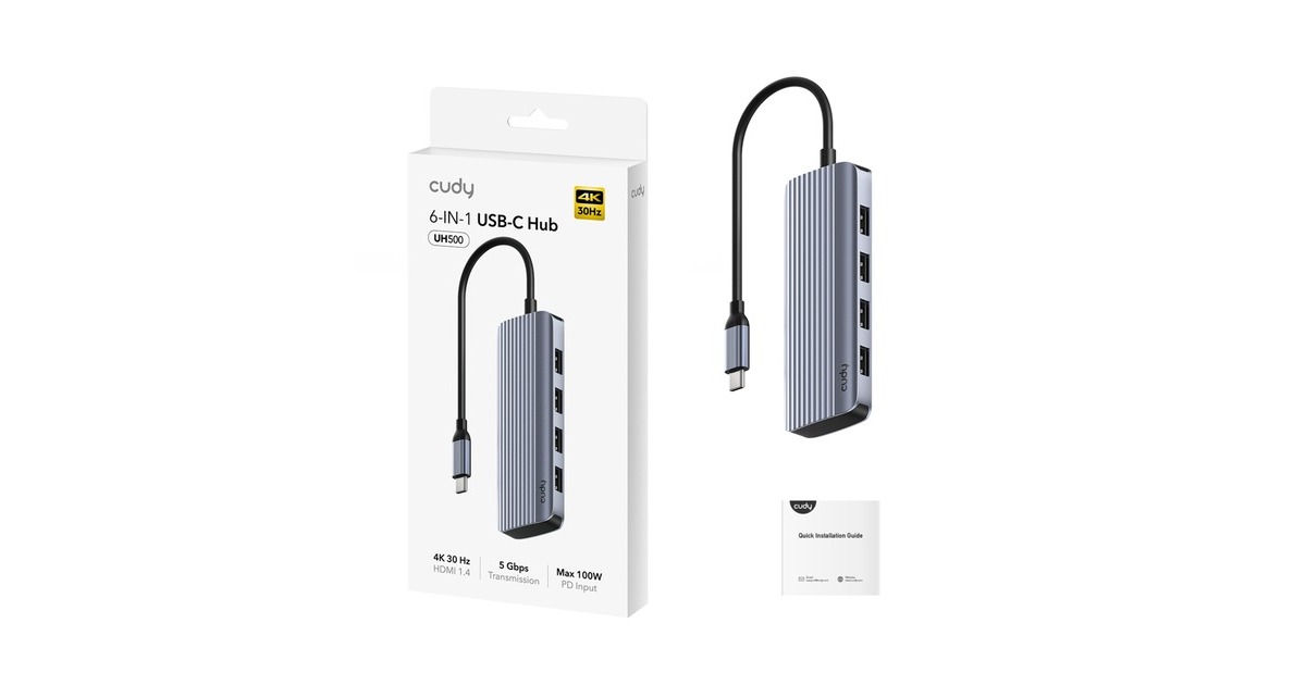 Cudy6-In-1 HDMI 4K USB-C Hub usb-hub  (Zilver)